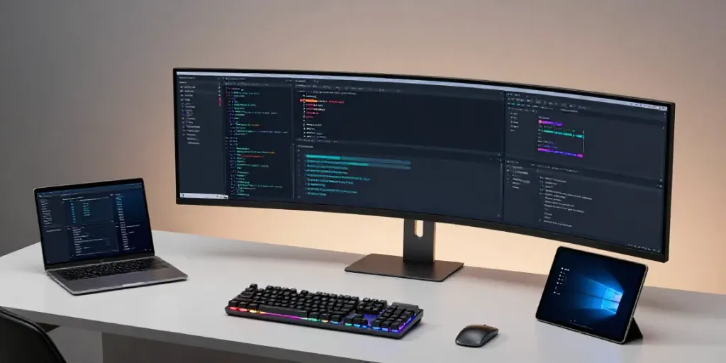 gg in der Softwareentwicklung: moderner Entwicklerarbeitsplatz mit Technologien und Innovation.